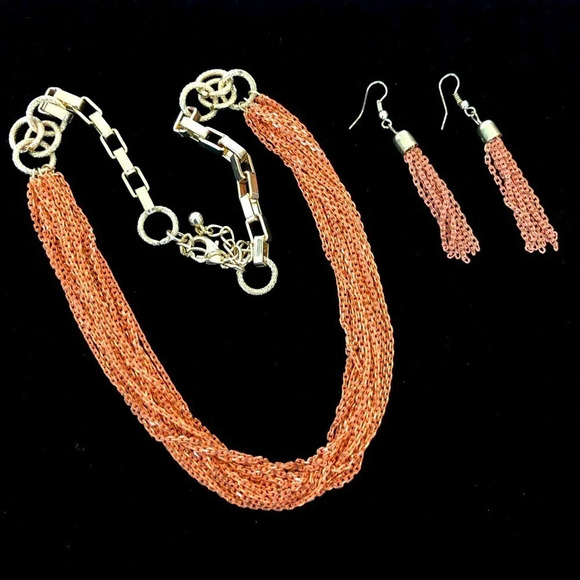 Orange Gold Chain Necklace Earrings Set Jewelry - Picture 1 of 5